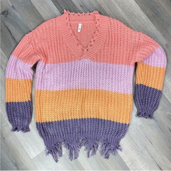 Wishlist Distressed Colorblock Grunge Pullover Sweater Medium Large Purple Multi - Picture 9 of 14